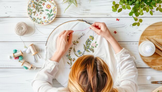 Osoba vyšívajúca detail